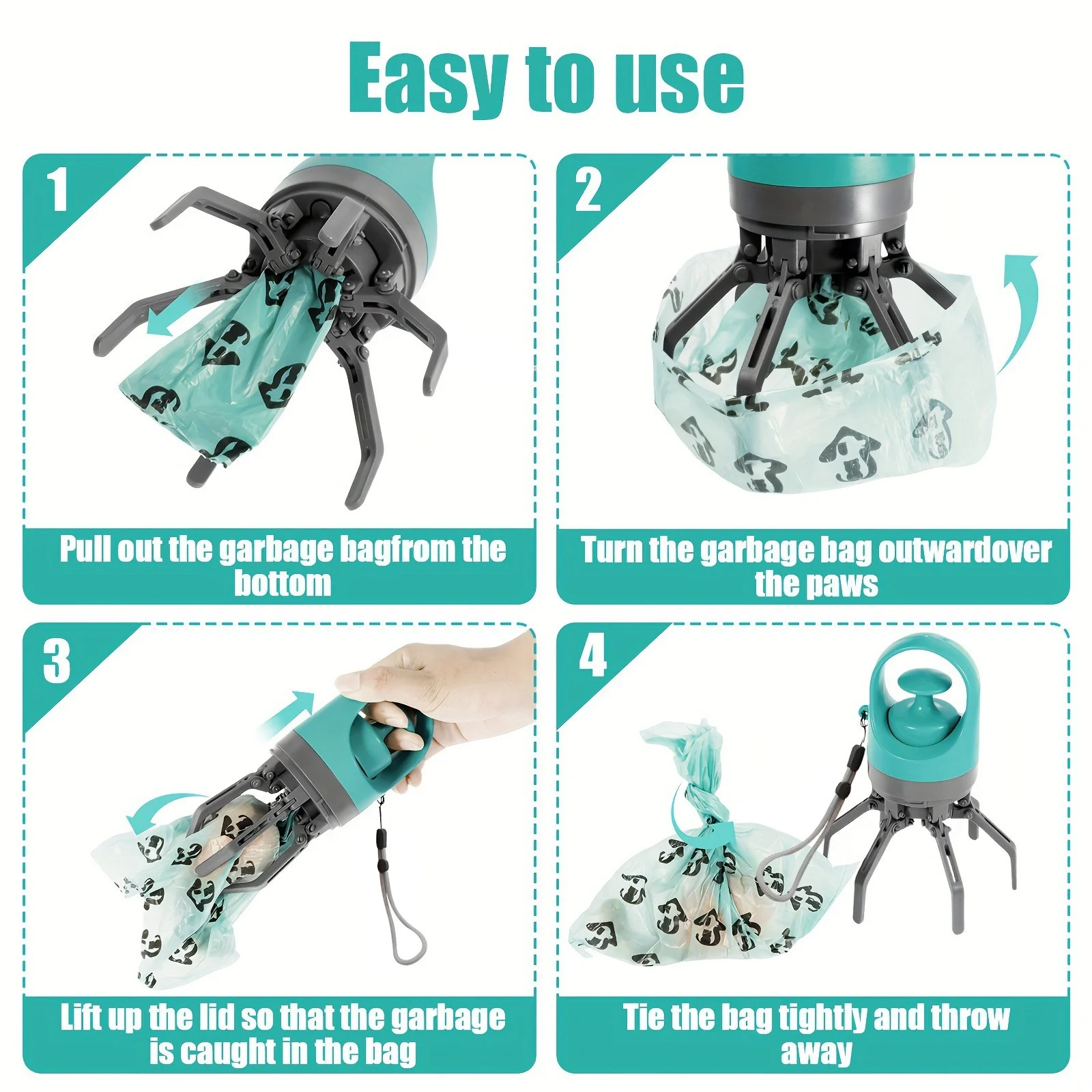 Portable 6-claw Pet Poop Scooper With Built-in Bag Dispenser — image 5