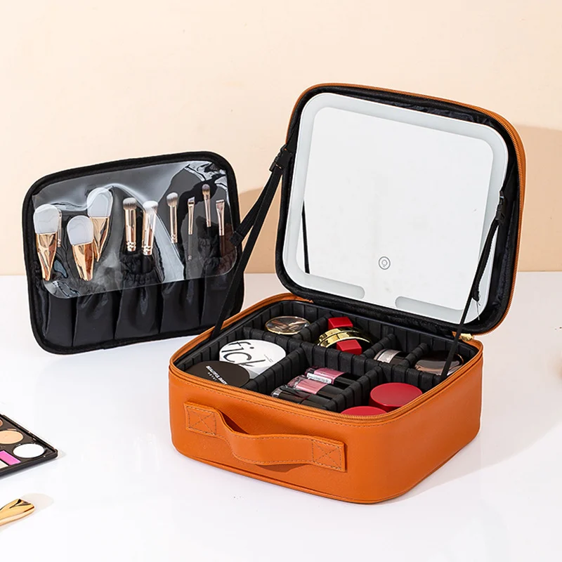 Portable LED Light Mirror Travel Makeup Bag, Large Capacity Women Cosmetic Organizer… — image 7