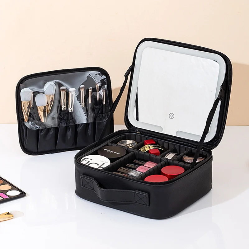 Portable LED Light Mirror Travel Makeup Bag, Large Capacity Women Cosmetic Organizer… — image 3