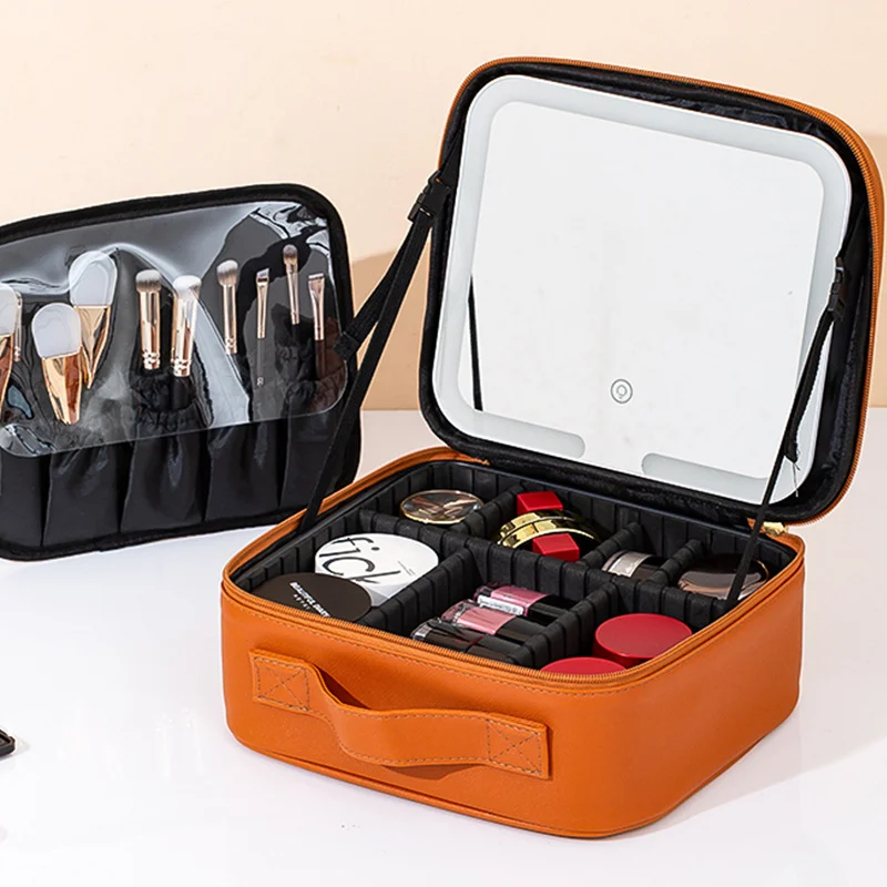 Portable LED Light Mirror Travel Makeup Bag, Large Capacity Women Cosmetic Organizer… — image 2