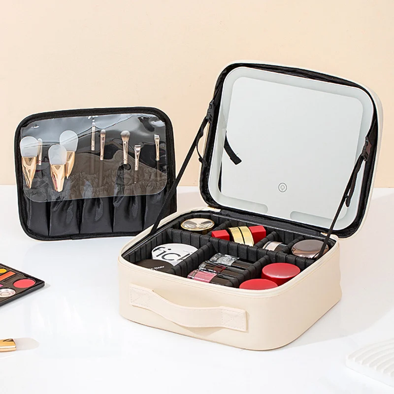 Portable LED Light Mirror Travel Makeup Bag, Large Capacity Women Cosmetic Organizer… — image 5