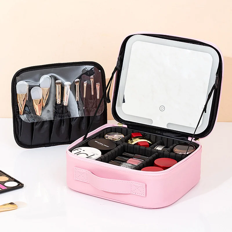 Portable LED Light Mirror Travel Makeup Bag, Large Capacity Women Cosmetic Organizer… — image 6
