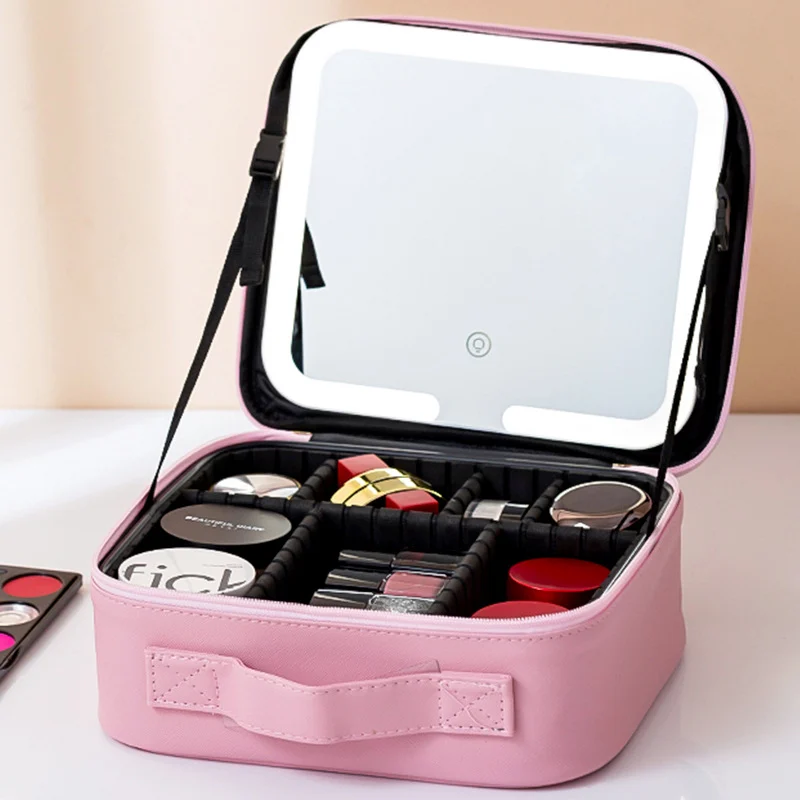 Portable LED Light Mirror Travel Makeup Bag, Large Capacity Women Cosmetic Organizer… — image 4
