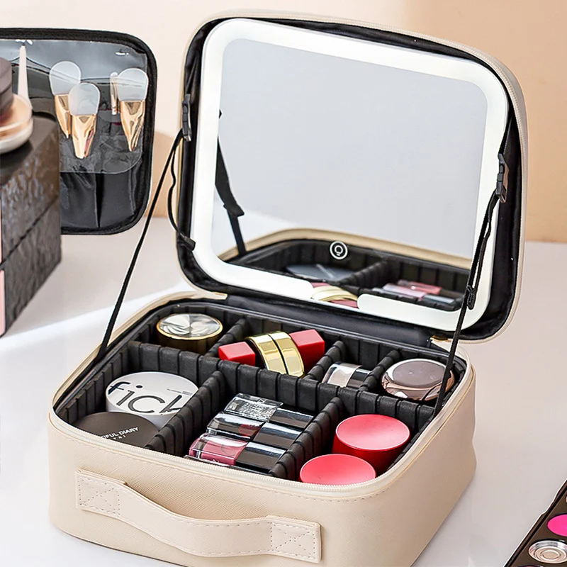 Portable LED Light Mirror Travel Makeup Bag, Large Capacity Women Cosmetic Organizer… — image 8