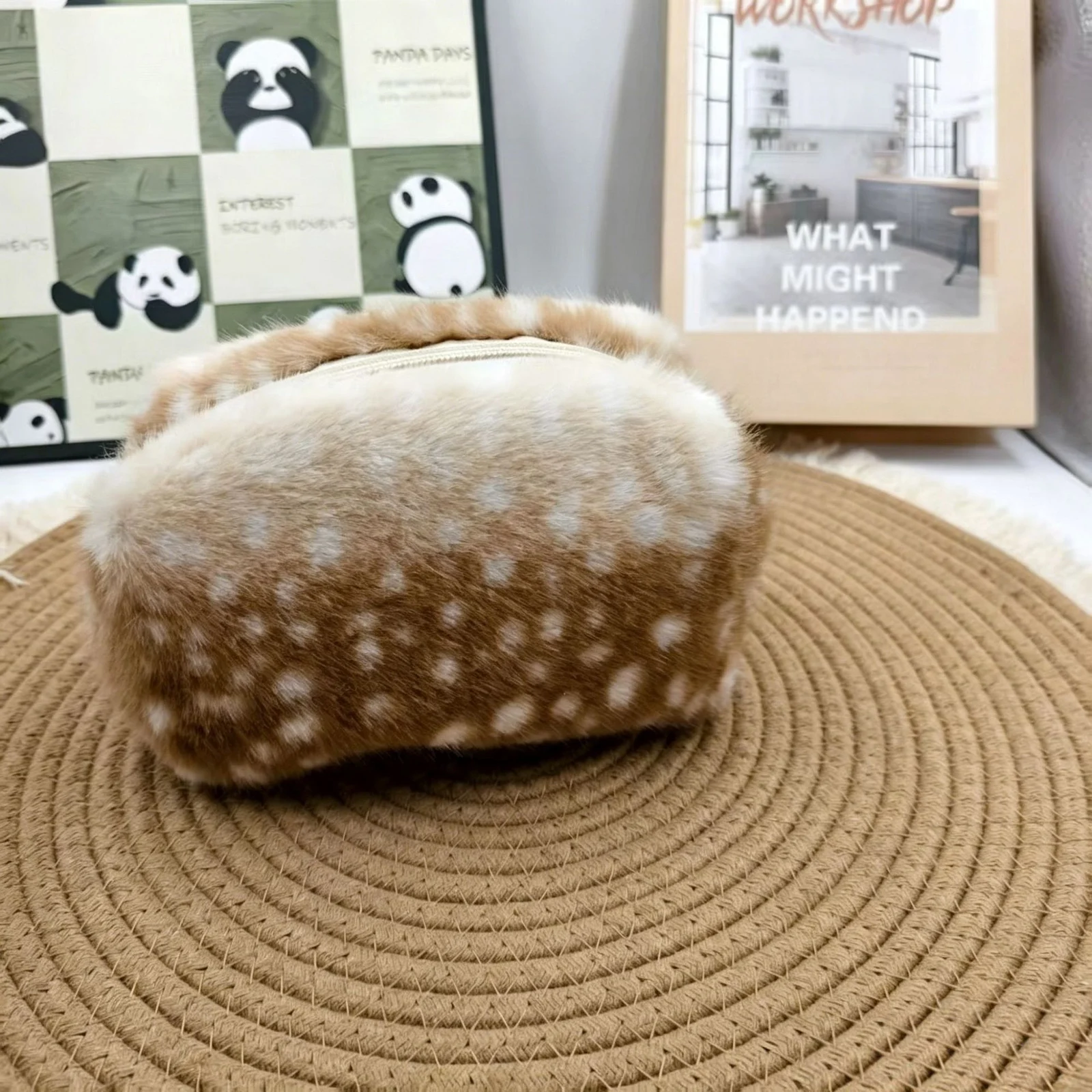 Portable, Premium-feel Plush Fawn-patterned Makeup Bag — image 2