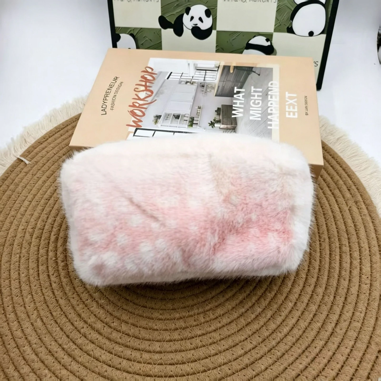 Portable, Premium-feel Plush Fawn-patterned Makeup Bag — image 3