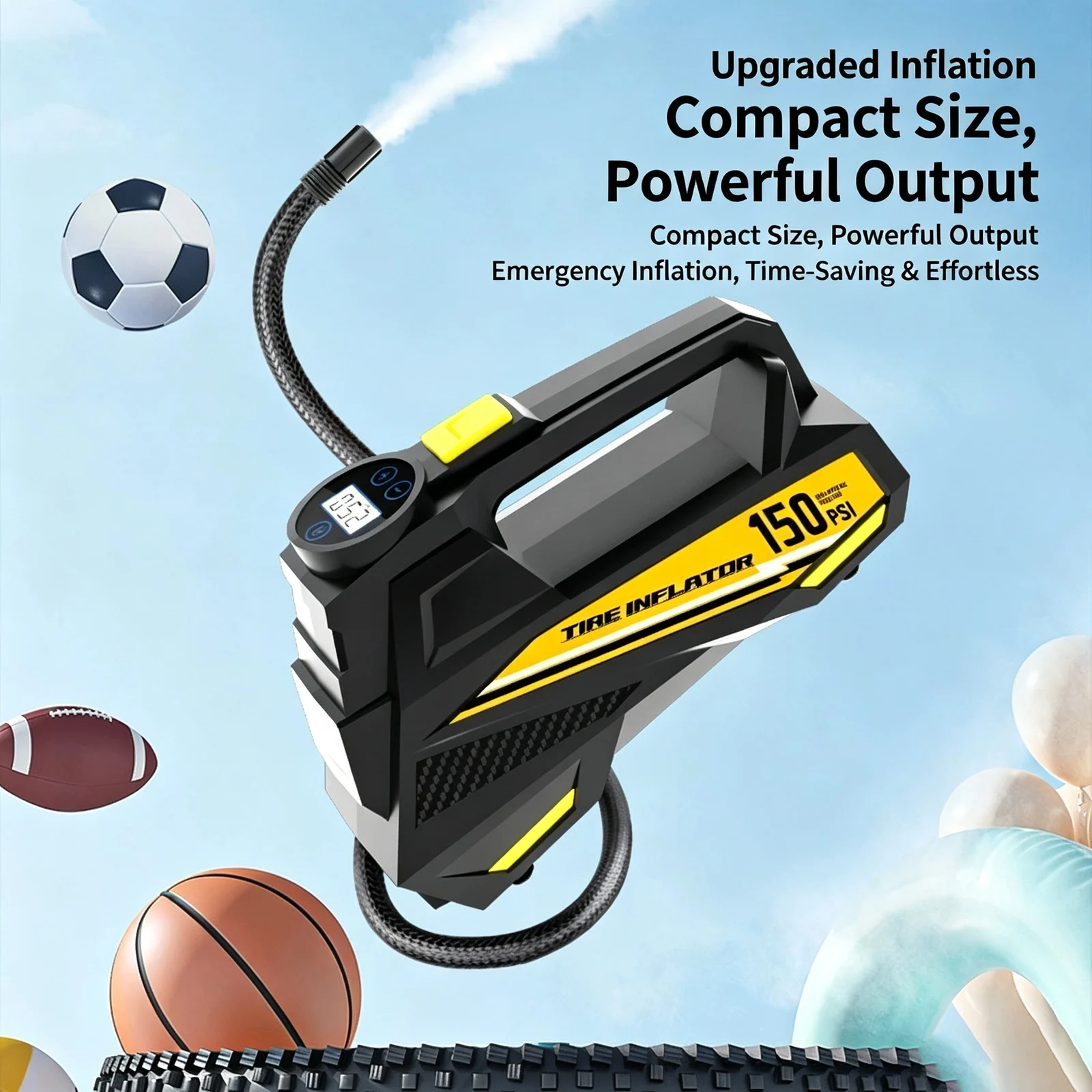 Portable Tire Inflator, 150PSI Car Air Compressor Pump Smart Digital Display With Auto… — image 3