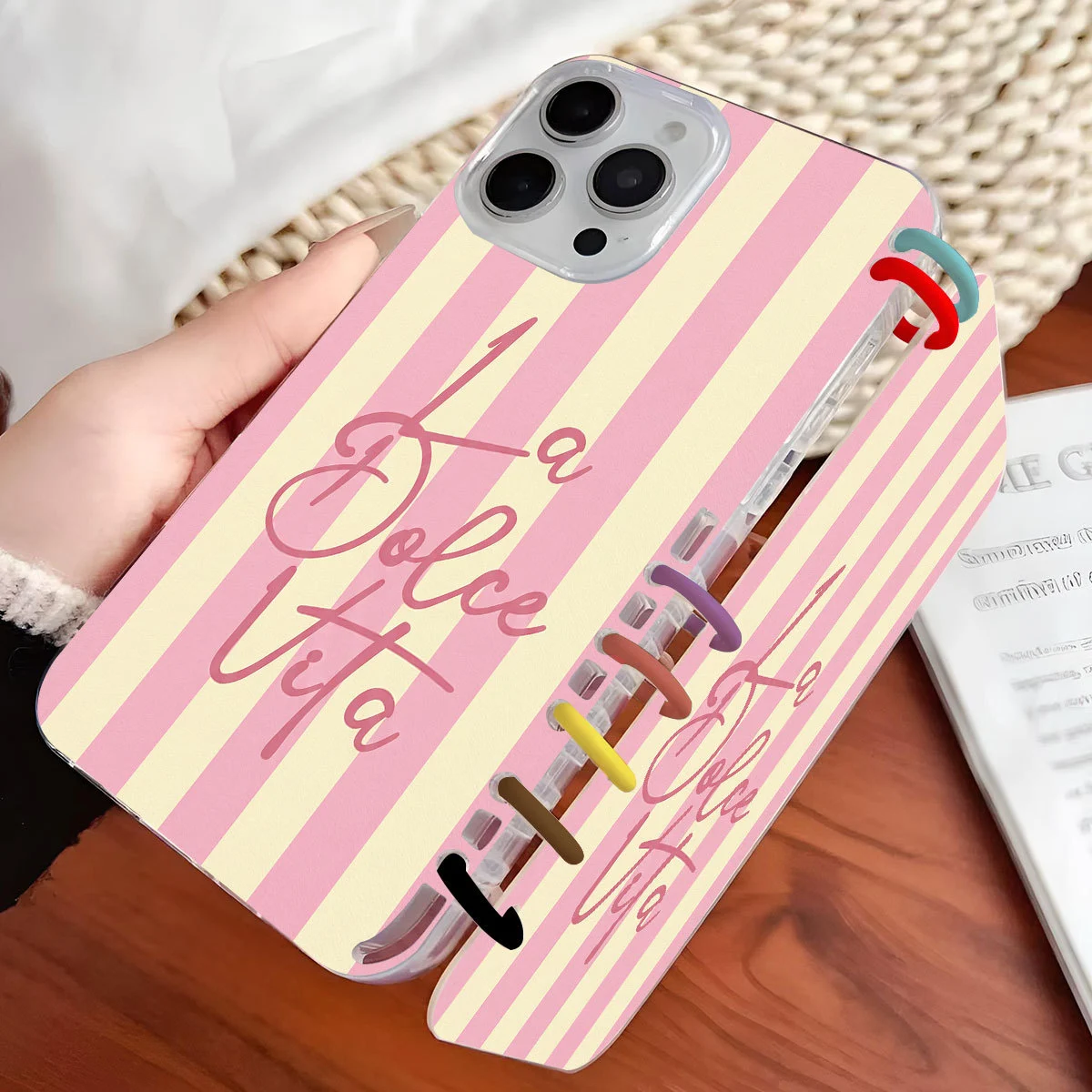 Powder Yellow Striped Notebook Flip Phone Case — image 3