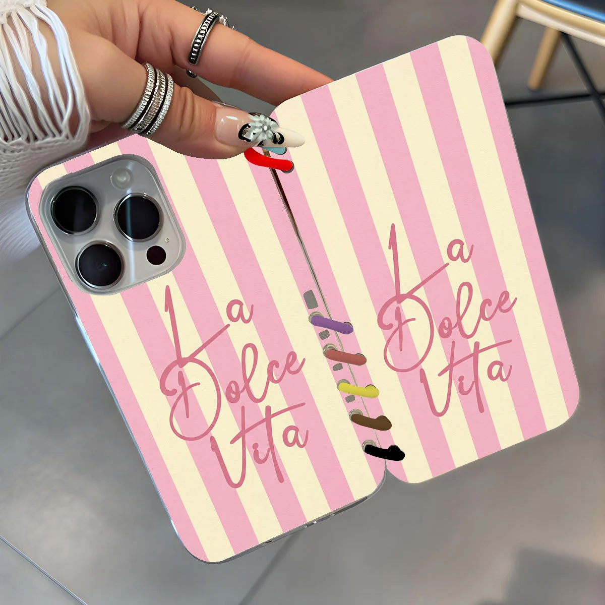 Powder Yellow Striped Notebook Flip Phone Case — image 5