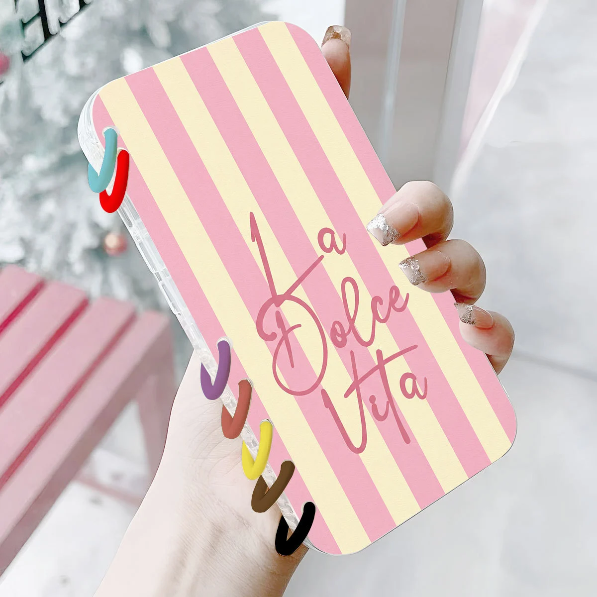 Powder Yellow Striped Notebook Flip Phone Case — image 2