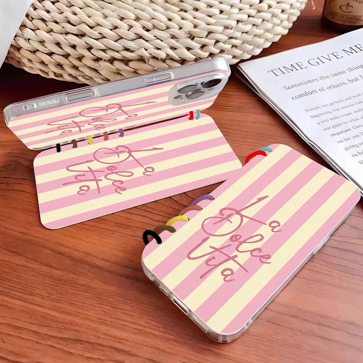 Powder Yellow Striped Notebook Flip Phone Case — image 4