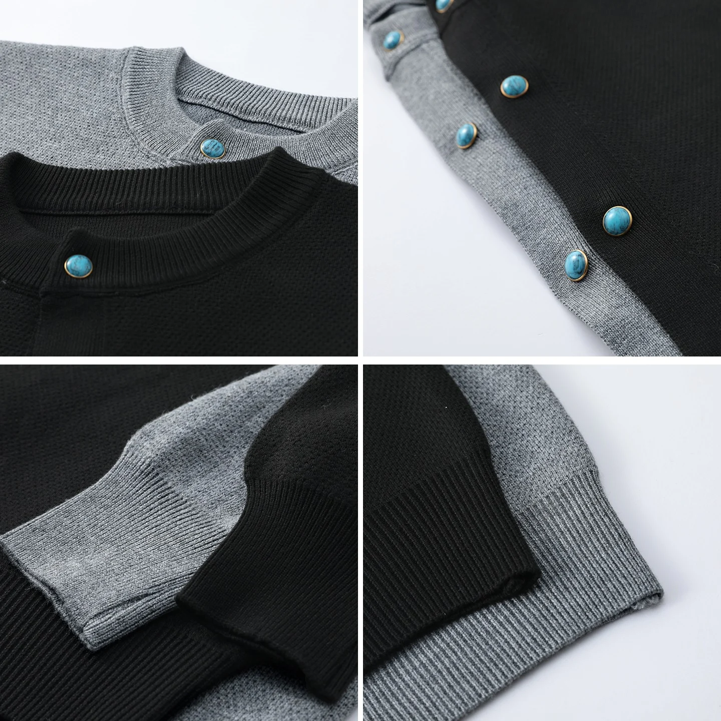 Preppy-style Crew-neck Knitted Sweater Cardigan Mens Coat — image 6