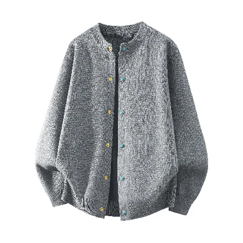 Preppy-style Crew-neck Knitted Sweater Cardigan Mens Coat — image 3