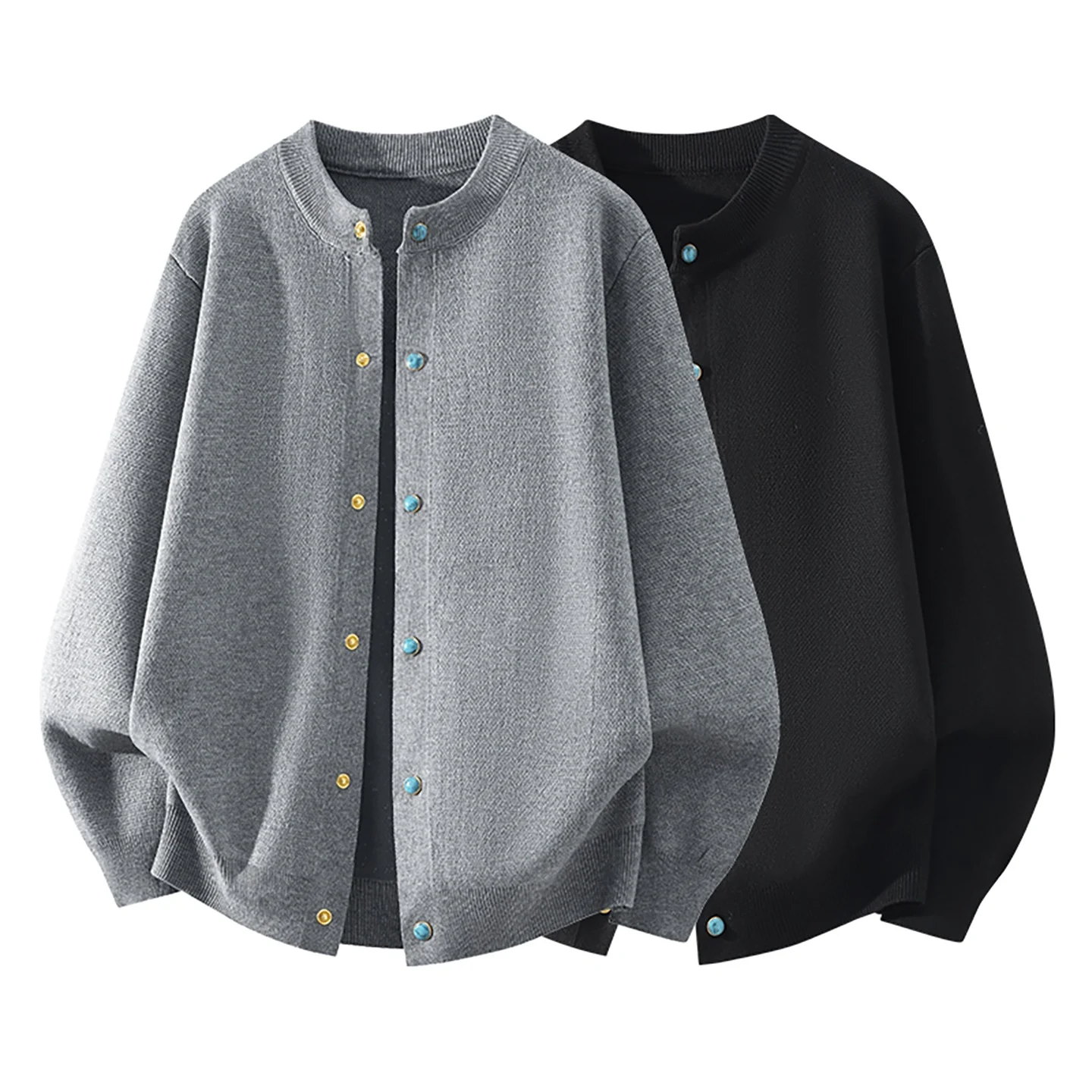 Preppy-style Crew-neck Knitted Sweater Cardigan Mens Coat — image 7
