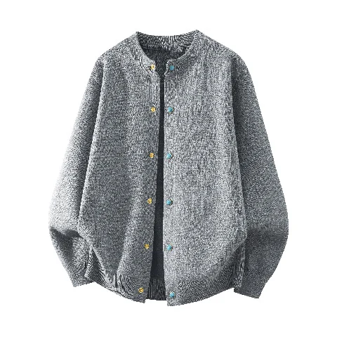 Preppy-style Crew-neck Knitted Sweater Cardigan Mens Coat — image 2