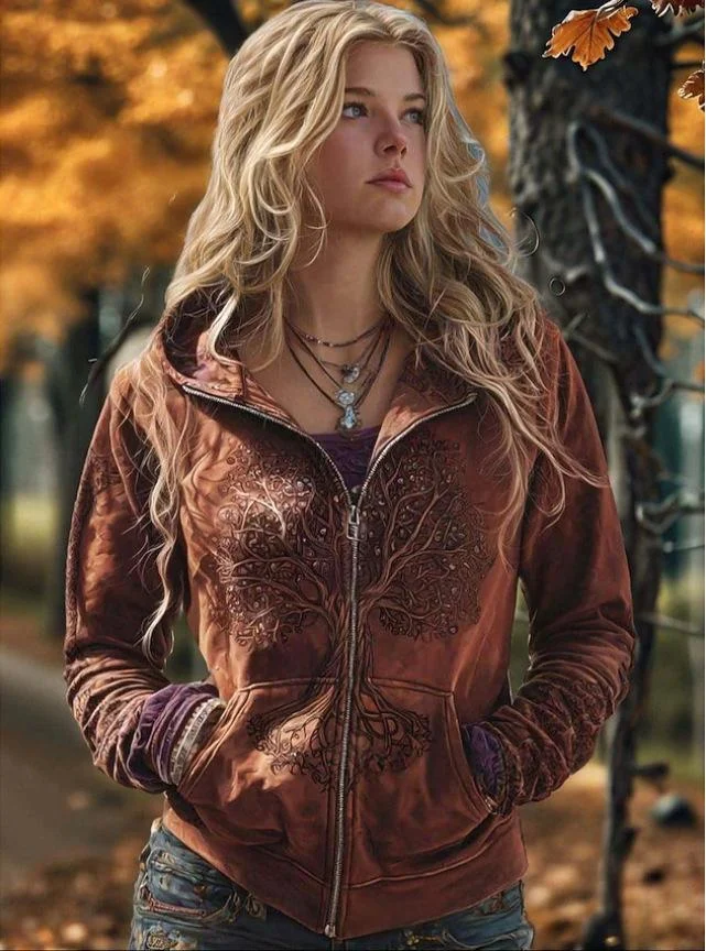 Printed Hooded Zip-up Cardigan Fashionable Casual Womens Sweatshirt — image 12