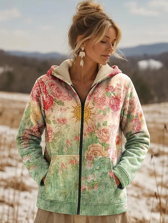 Printed Hooded Zip-up Cardigan Fashionable Casual Womens Sweatshirt — image 7