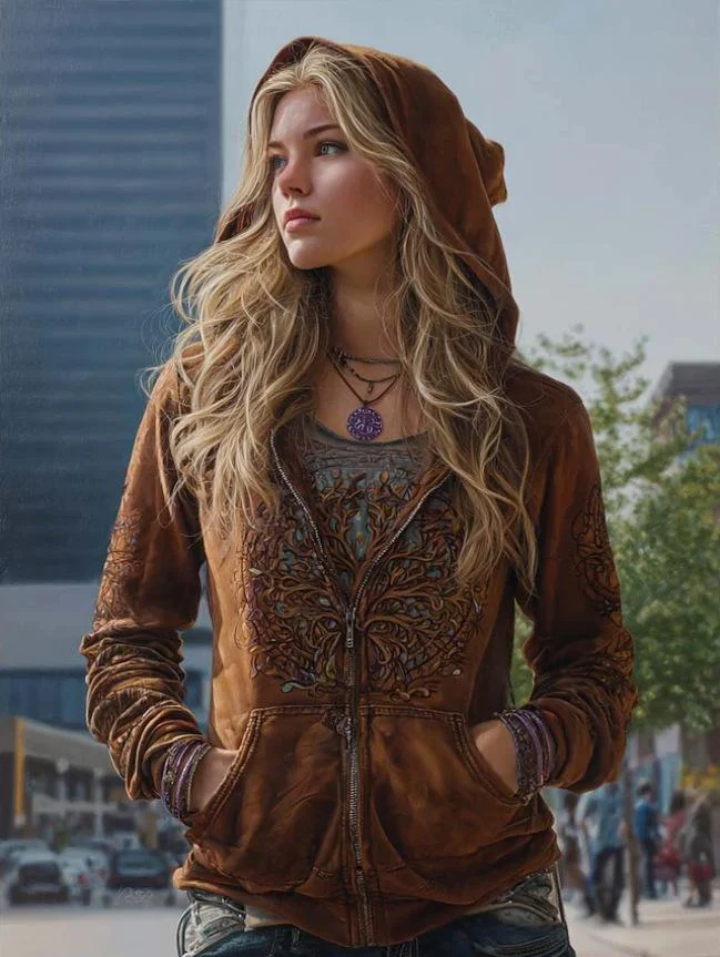 Printed Hooded Zip-up Cardigan Fashionable Casual Womens Sweatshirt — image 3