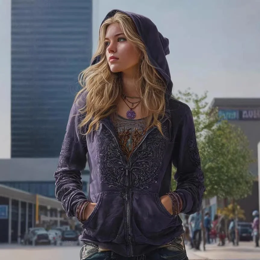 Printed Hooded Zip-up Cardigan Fashionable Casual Womens Sweatshirt — image 5