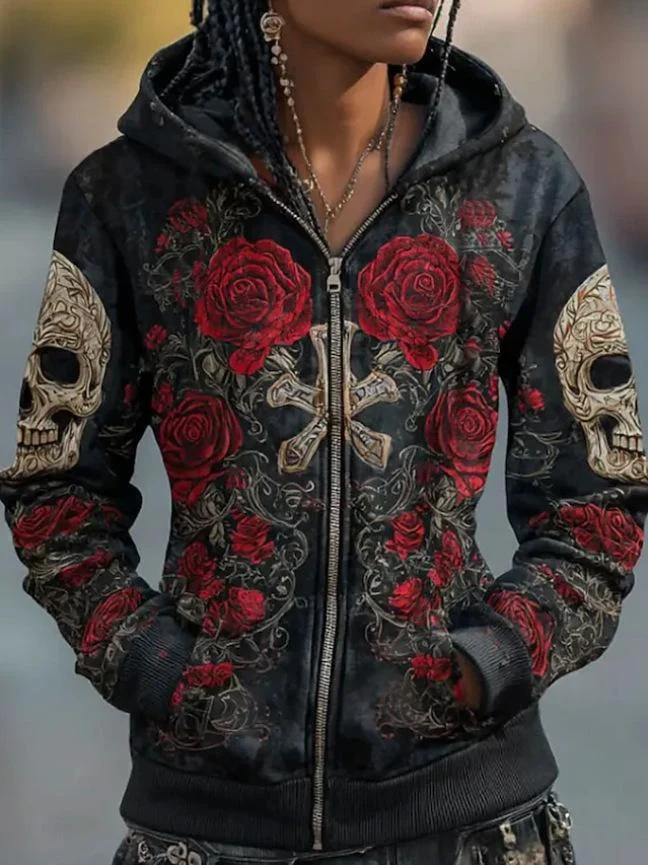 Printed Hooded Zip-up Cardigan Fashionable Casual Womens Sweatshirt — image 11