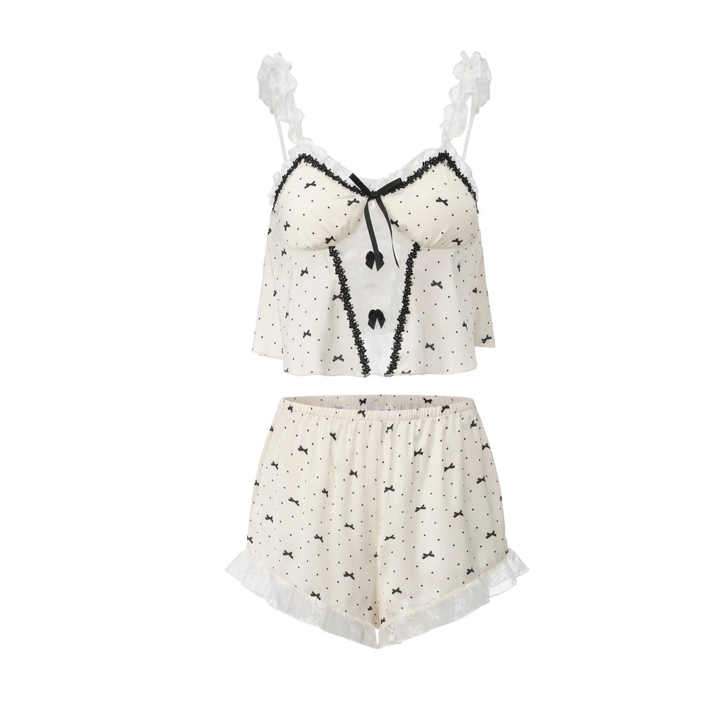 Printed Lace Satin Camisole And Shorts Women's Loungewear Set — image 6