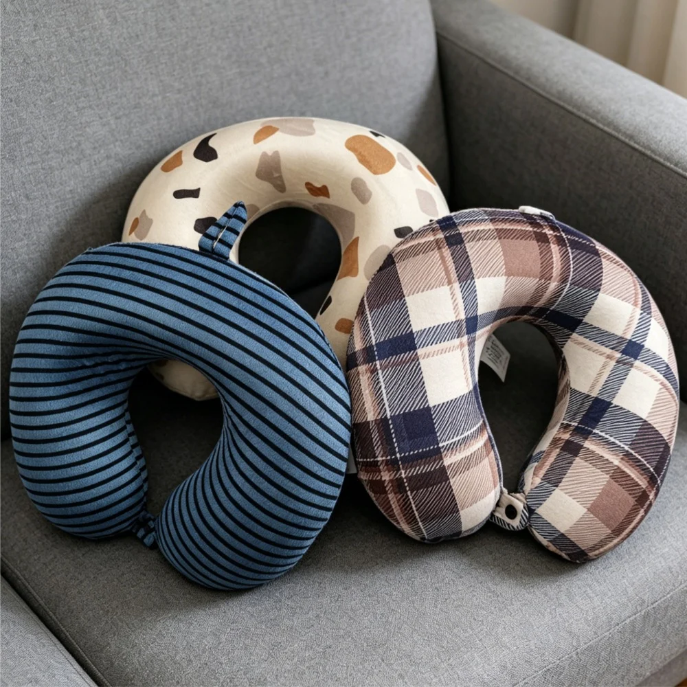 Printed Pattern Memory Foam U Shaped Neck Pillow, Snap Button Travel Pillow For… — image 2