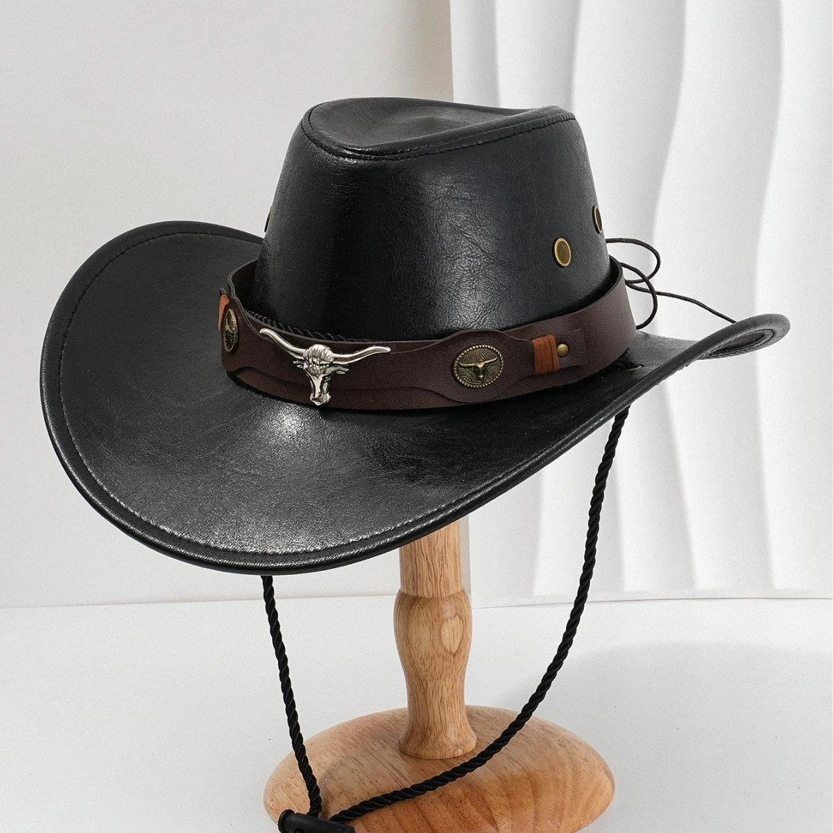 PU Leather Metal 3D Ox-head Retro Curved Belt Denim Hat — image 3
