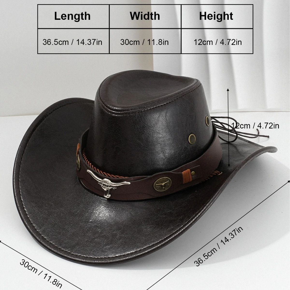 PU Leather Metal 3D Ox-head Retro Curved Belt Denim Hat — image 8