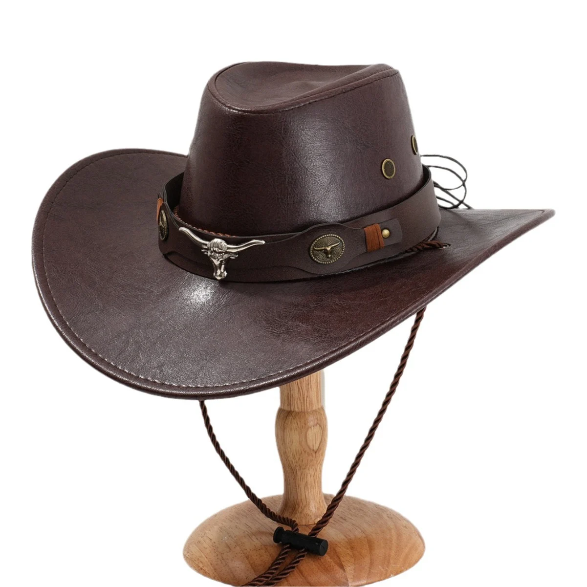 PU Leather Metal 3D Ox-head Retro Curved Belt Denim Hat — image 2