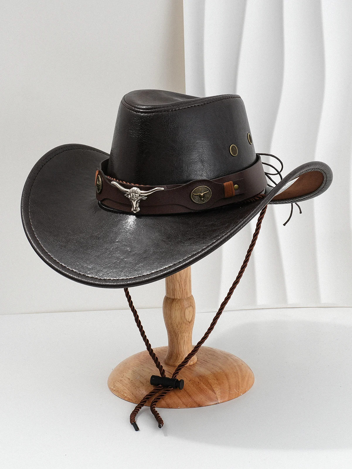 PU Leather Metal 3D Ox-head Retro Curved Belt Denim Hat — variant image