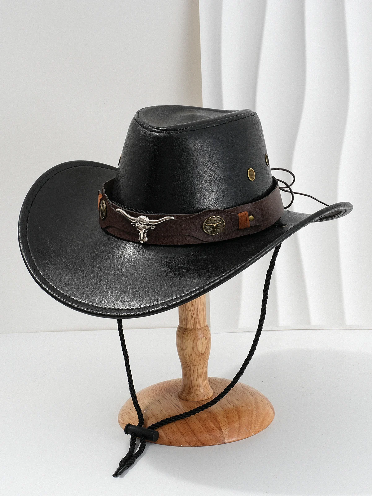 PU Leather Metal 3D Ox-head Retro Curved Belt Denim Hat — image 4