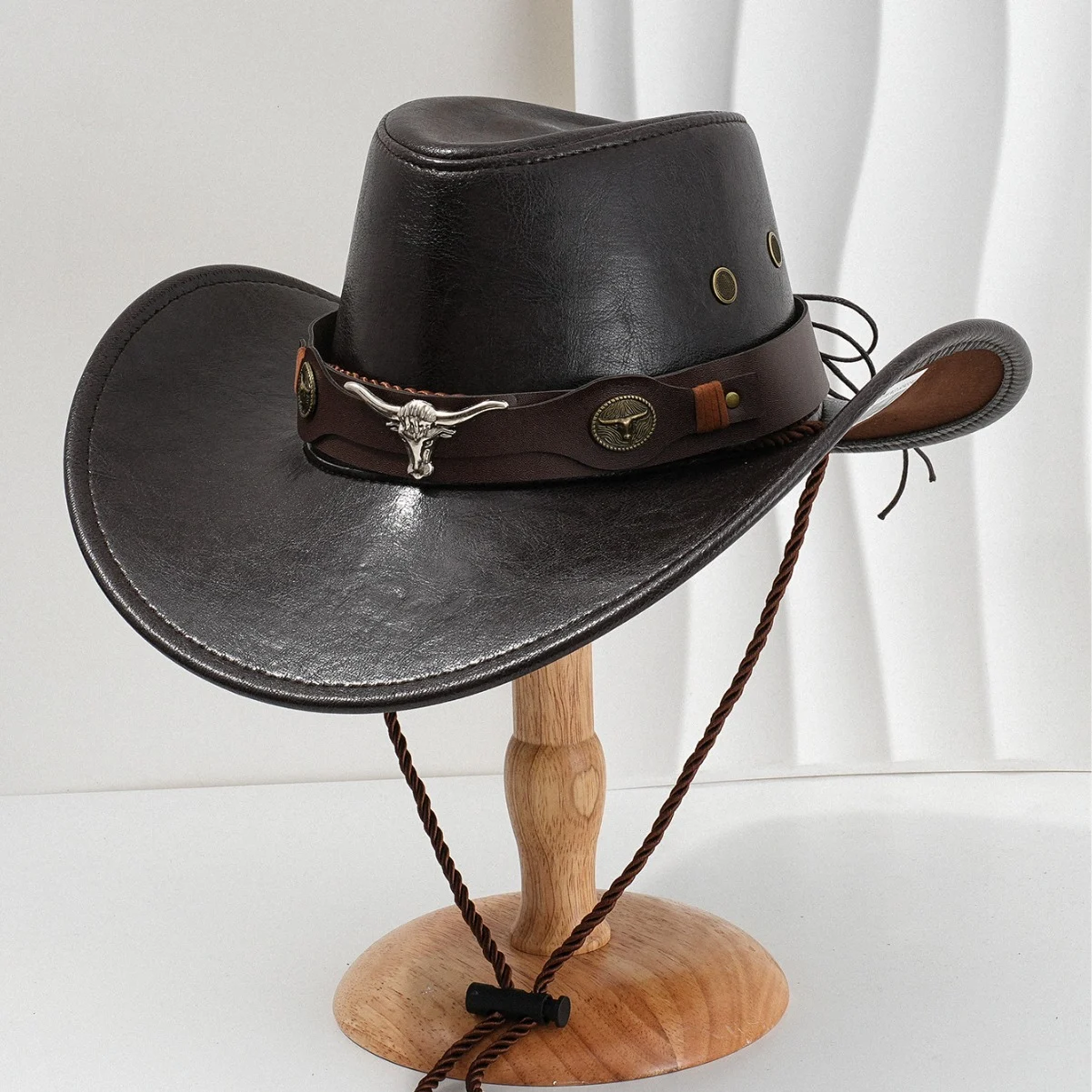PU Leather Metal 3D Ox-head Retro Curved Belt Denim Hat — image 5
