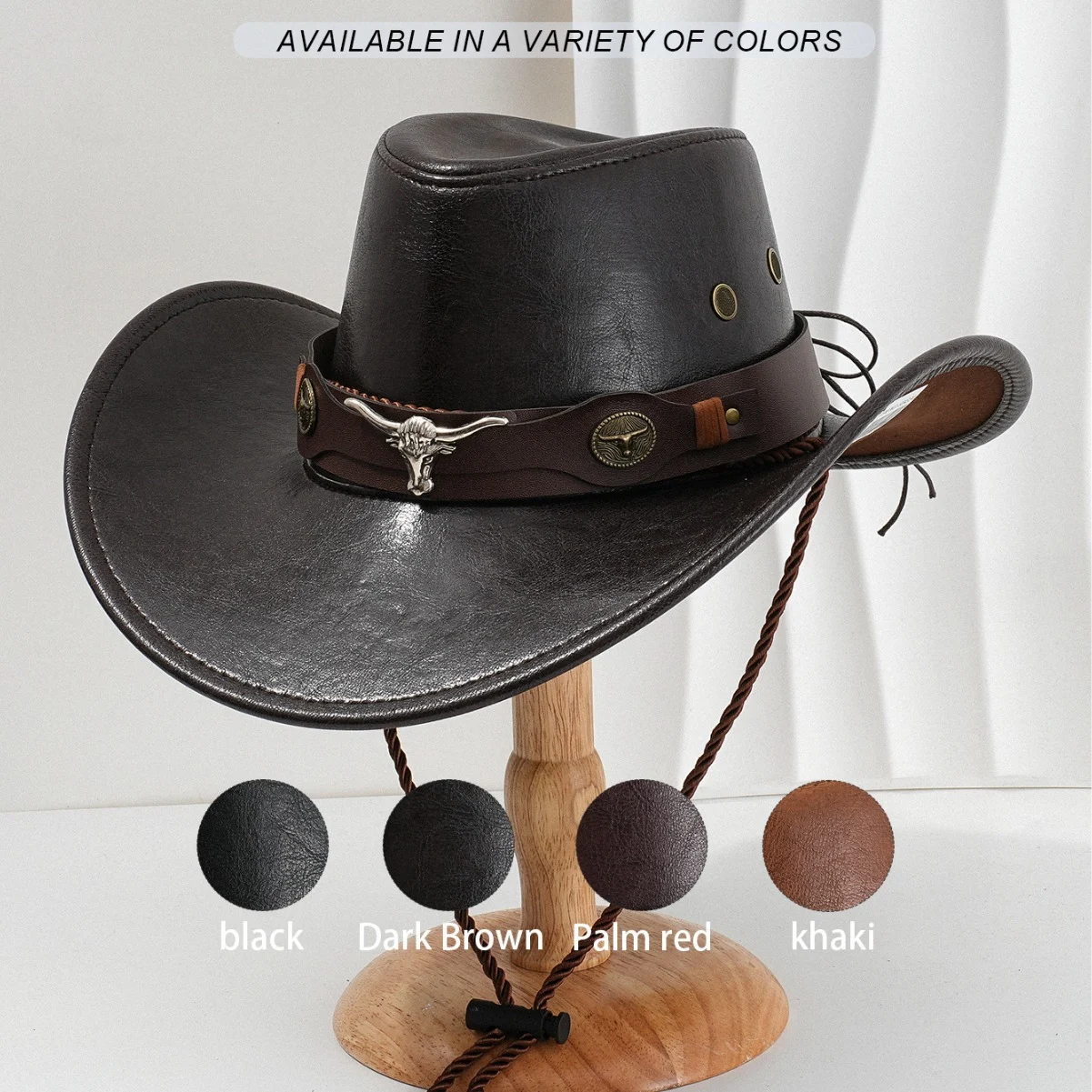 PU Leather Metal 3D Ox-head Retro Curved Belt Denim Hat — image 6