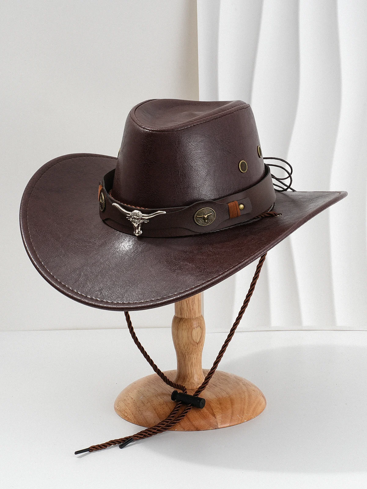 PU Leather Metal 3D Ox-head Retro Curved Belt Denim Hat — image 7