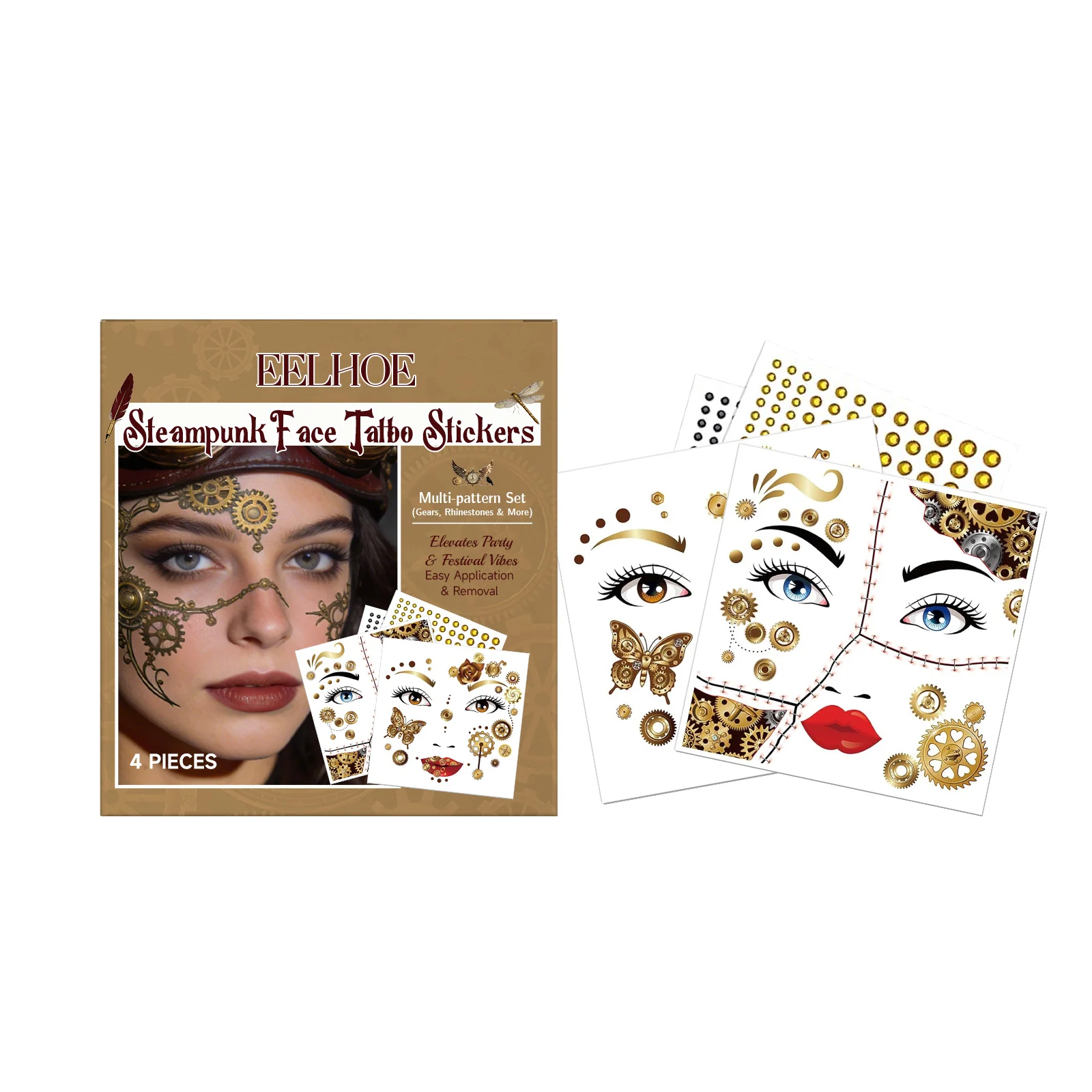 Punk Style Facial Tattoo Sticker Set 1 1box — image 4