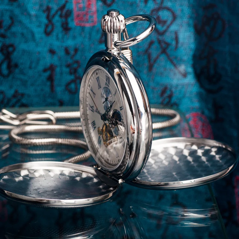 Pure Copper Double-opening Flip-top Mechanical Pocket Watch Sun Moon And Stars — image 5