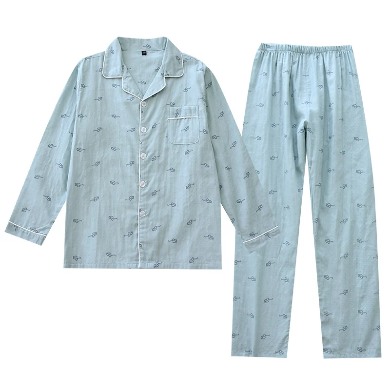 Pure Cotton Gauze Long-sleeved And Long-pants Men's Pajamas — image 4