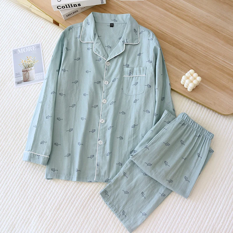 Pure Cotton Gauze Long-sleeved And Long-pants Men's Pajamas — image 1