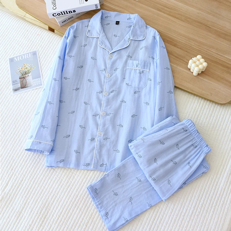 Pure Cotton Gauze Long-sleeved And Long-pants Men's Pajamas — image 2