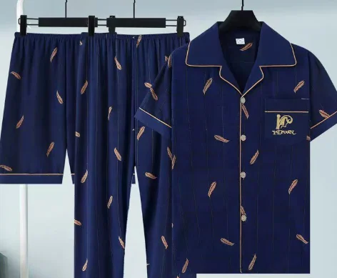 Pure Cotton Three-piece Pajama Set For Men — image 2