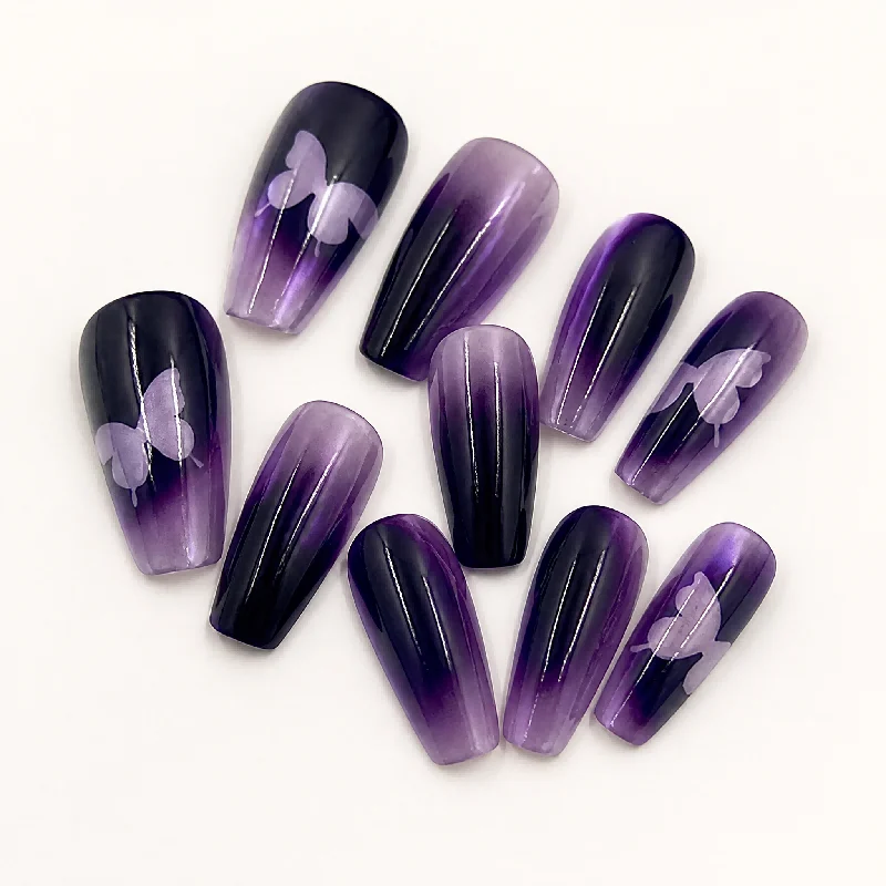 Purple Cat Eye Butterfly Press On Nails — image 5
