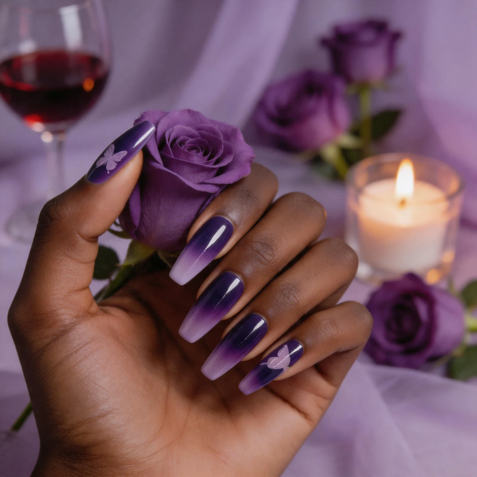 Purple Cat Eye Butterfly Press On Nails — image 2