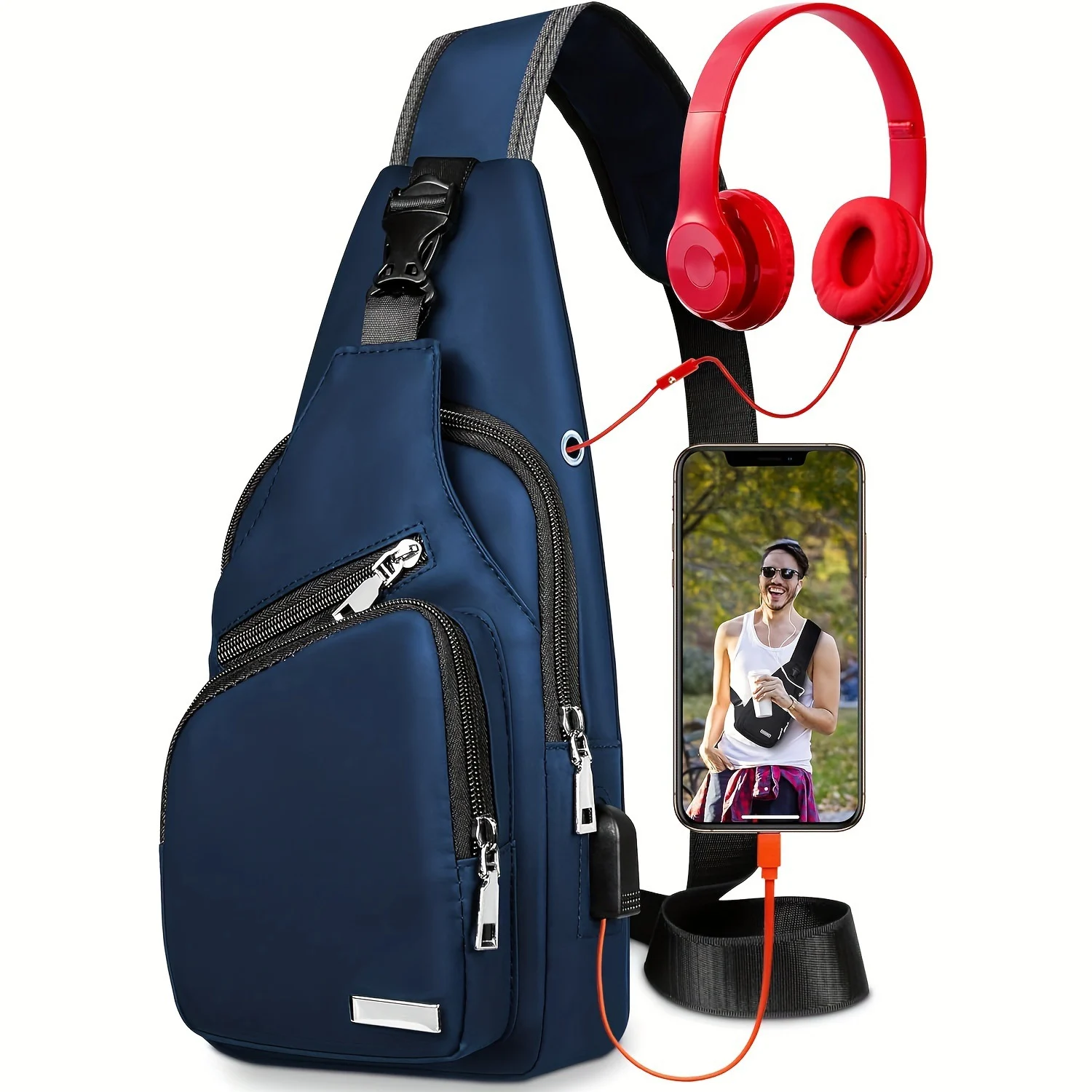 Q 38041 Men's Waterproof USB Chest Bag Mens — image 2