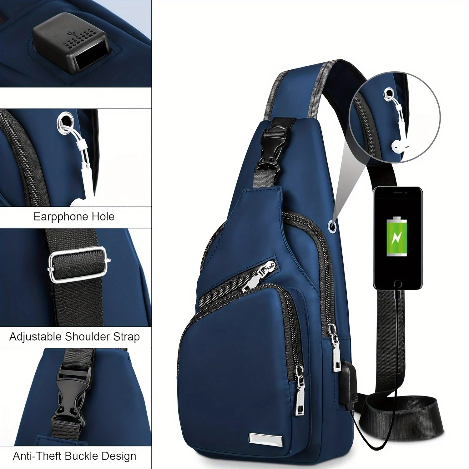 Q 38041 Men's Waterproof USB Chest Bag Mens — image 3