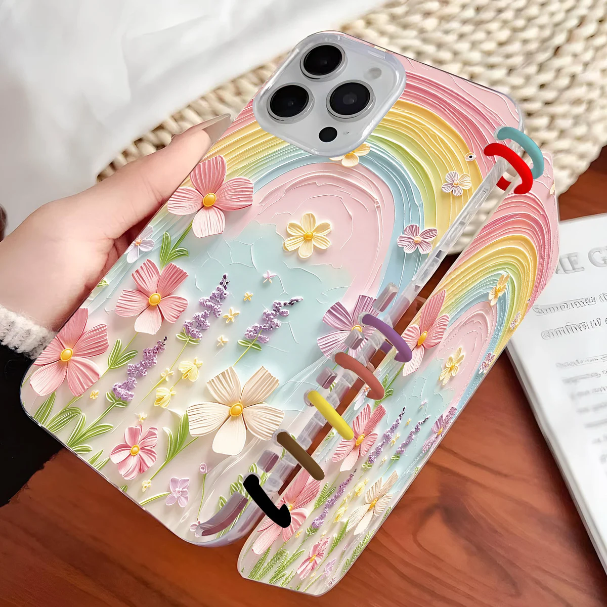 Rainbow Floral Notebook Flip Case For Mobile Phones — image 4