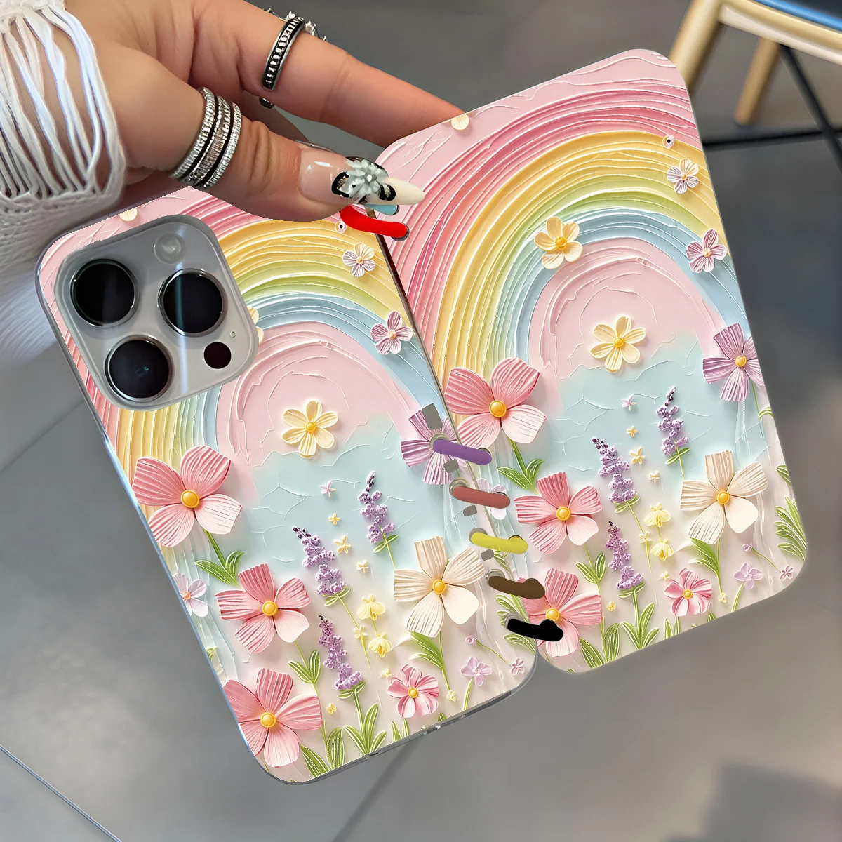 Rainbow Floral Notebook Flip Case For Mobile Phones — image 2
