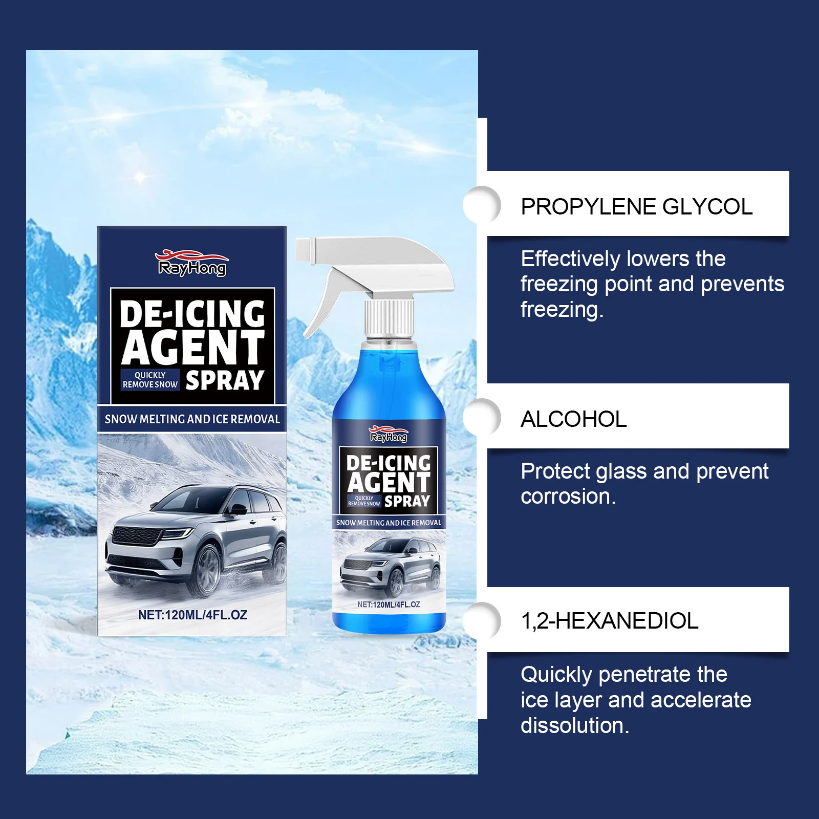Rayhong Car De-icer, Convenient De-icing And Defogging Spray For Windows Rearview Mirrors — image 3