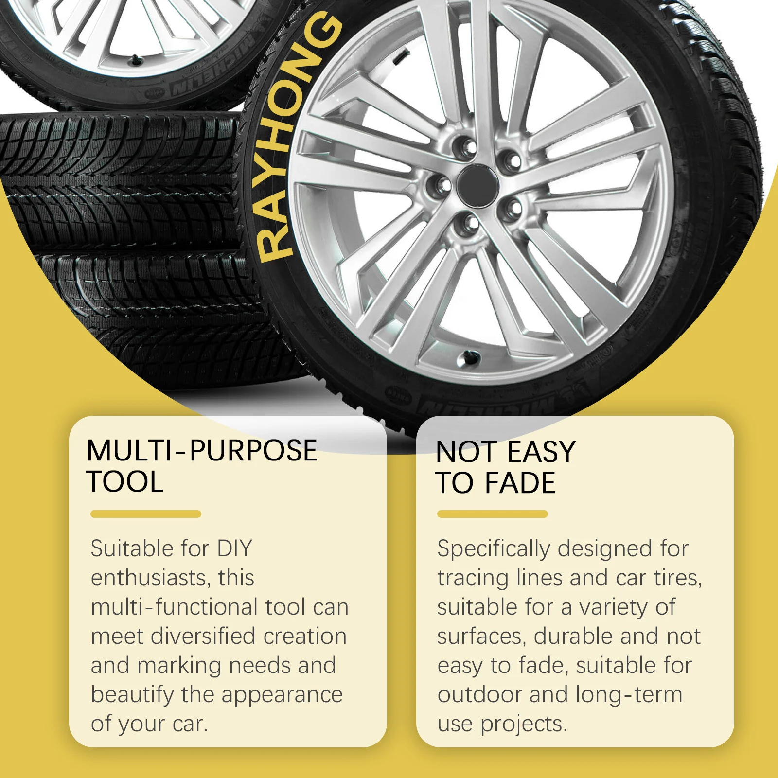Rayhong Yellow Car Tire Paint Pen Art Painting Waterproof Long-lasting Oil-based — image 3