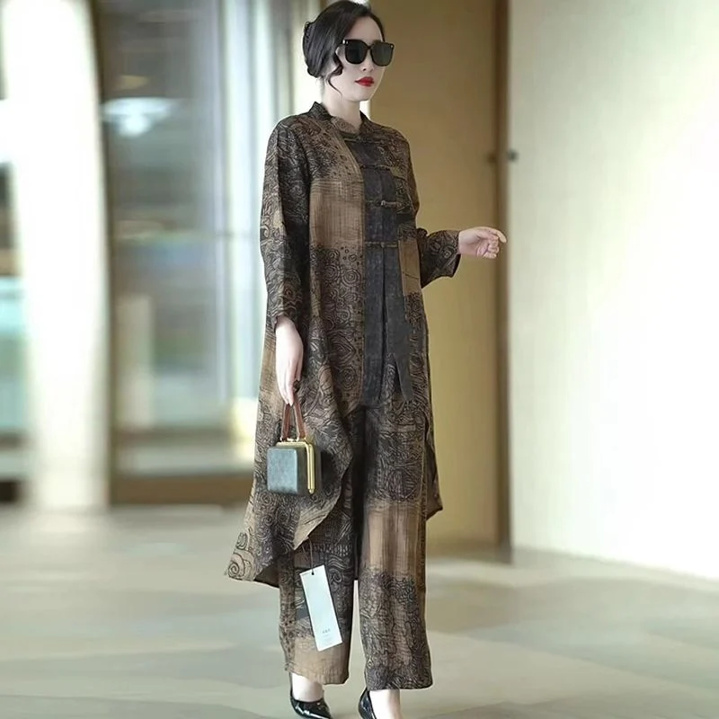 Retro Asymmetrical Top And Wide-leg Pants Two-piece Set — image 4