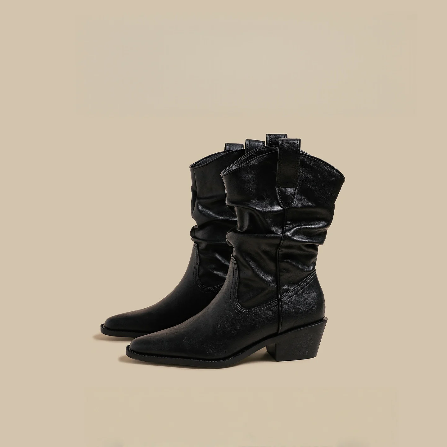 Retro Autumnwinter Black Mid-calf Boots — image 2